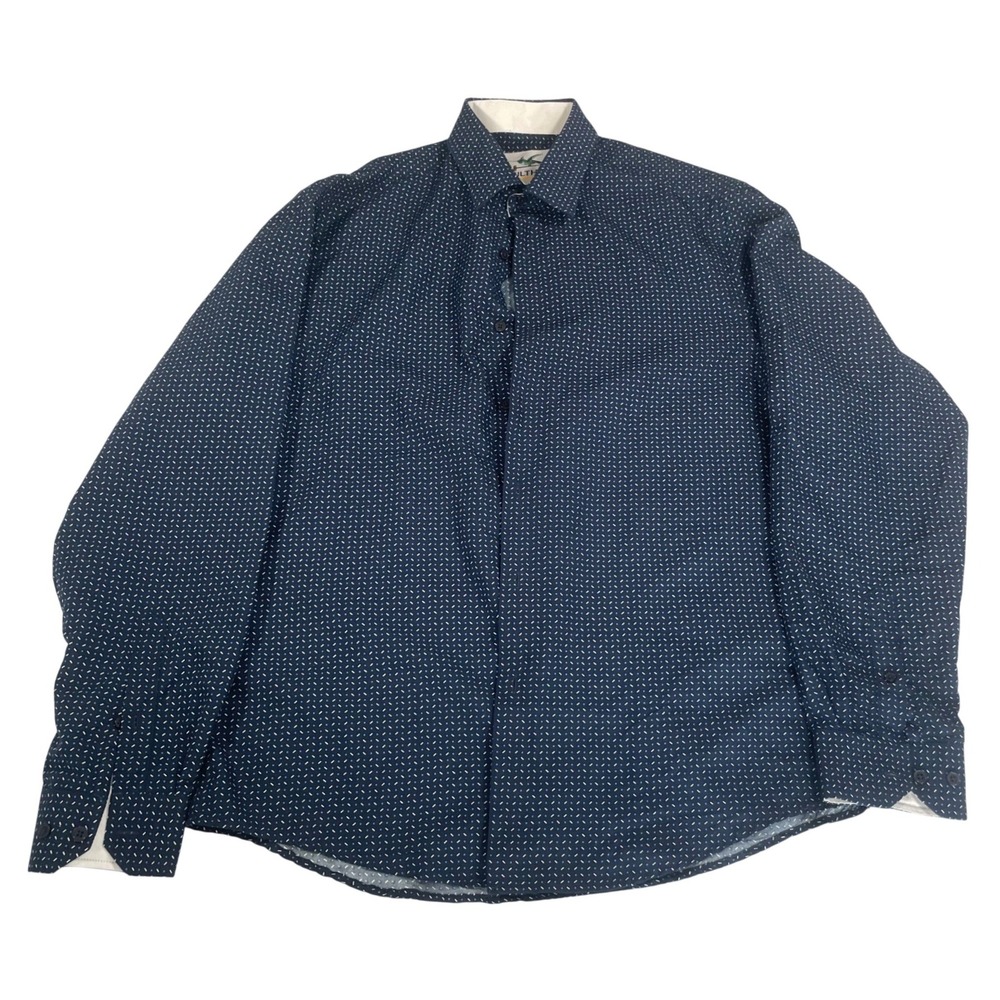 Filthy Etiquette Mens Geometric Print Button Up Shirt Large Blue Casual Preppy